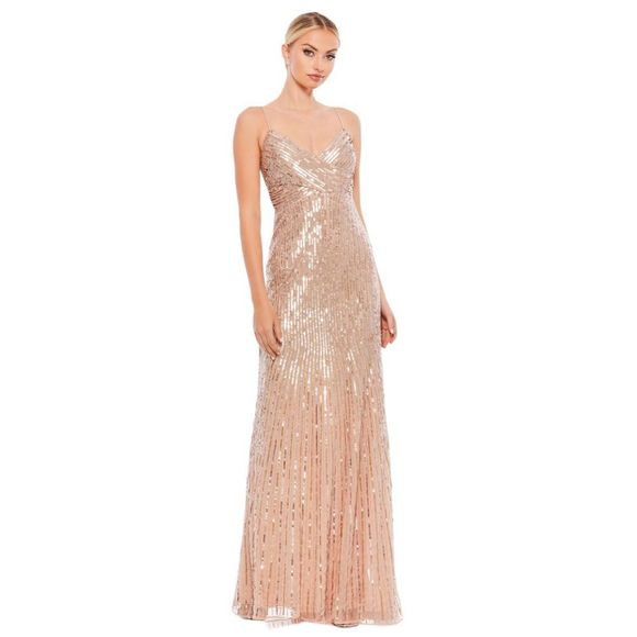 Mac Duggal Gold Spaghetti Strap Gown Size 8 - Picture 1 of 10